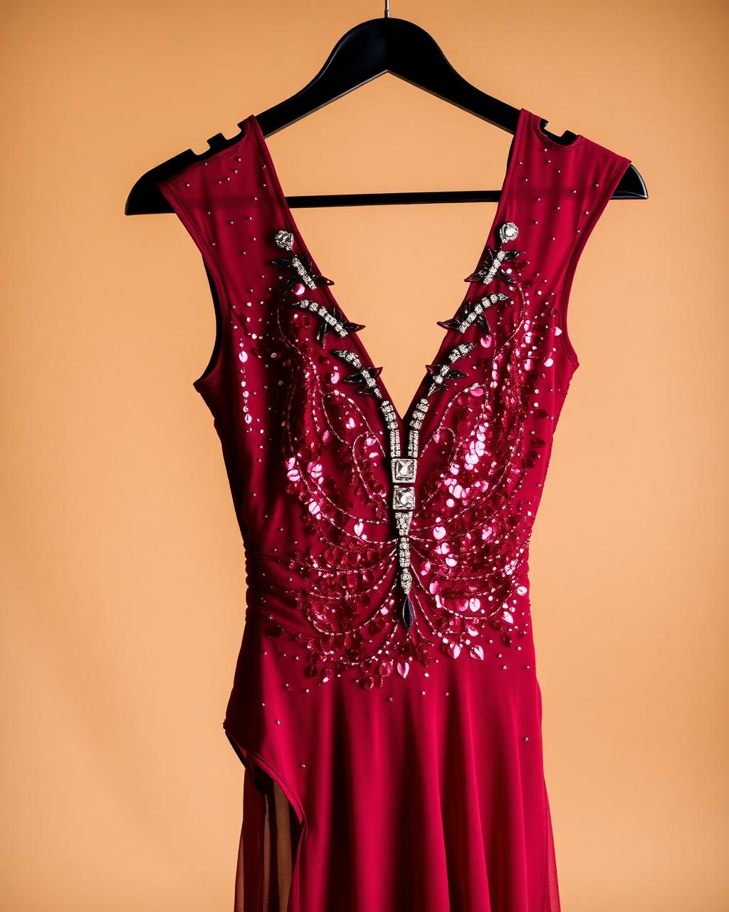 Weissman Sequin Mesh Competition Dress — Burgundy