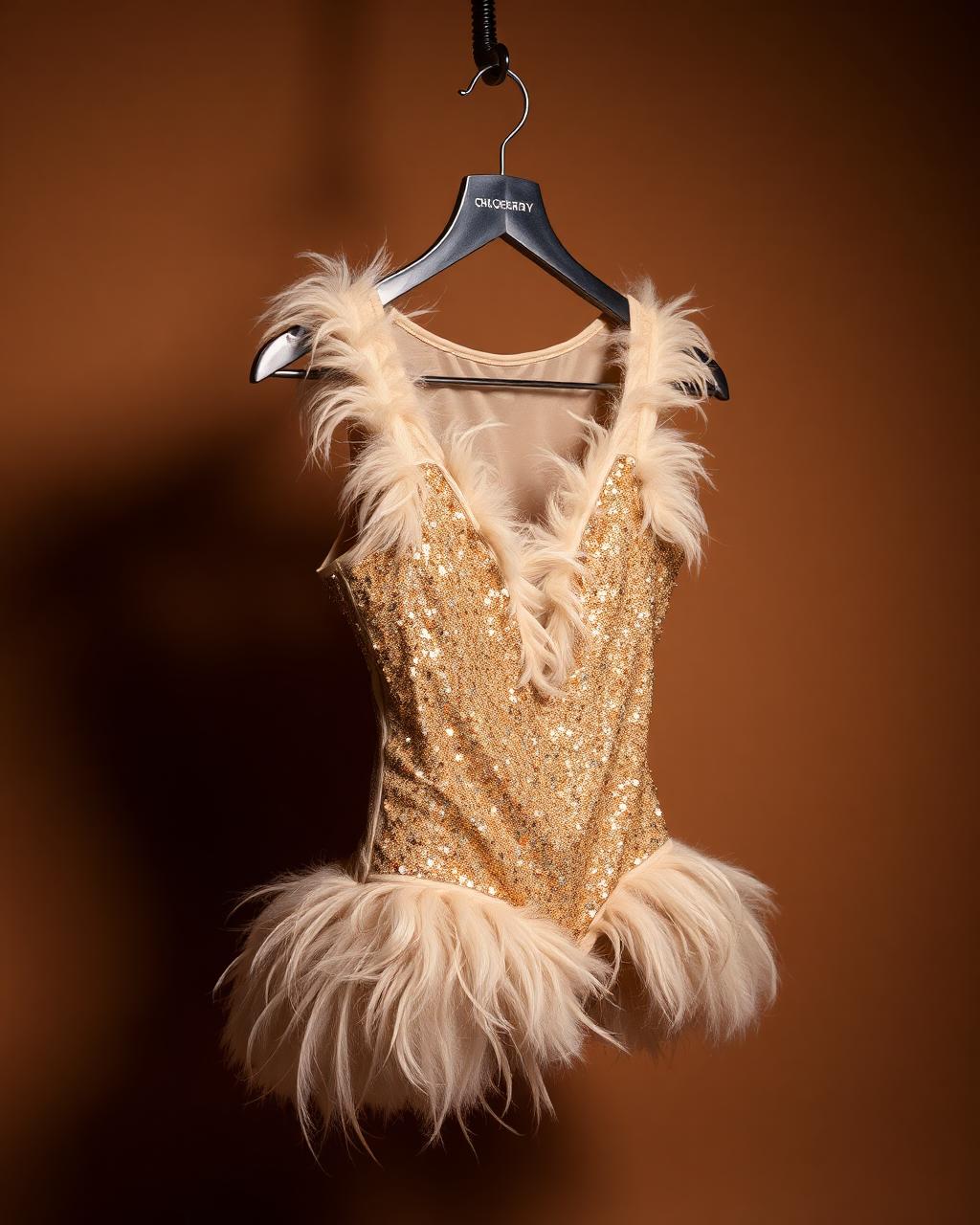 Weissman Sequin & Feather Showcase Leotard — Champagne